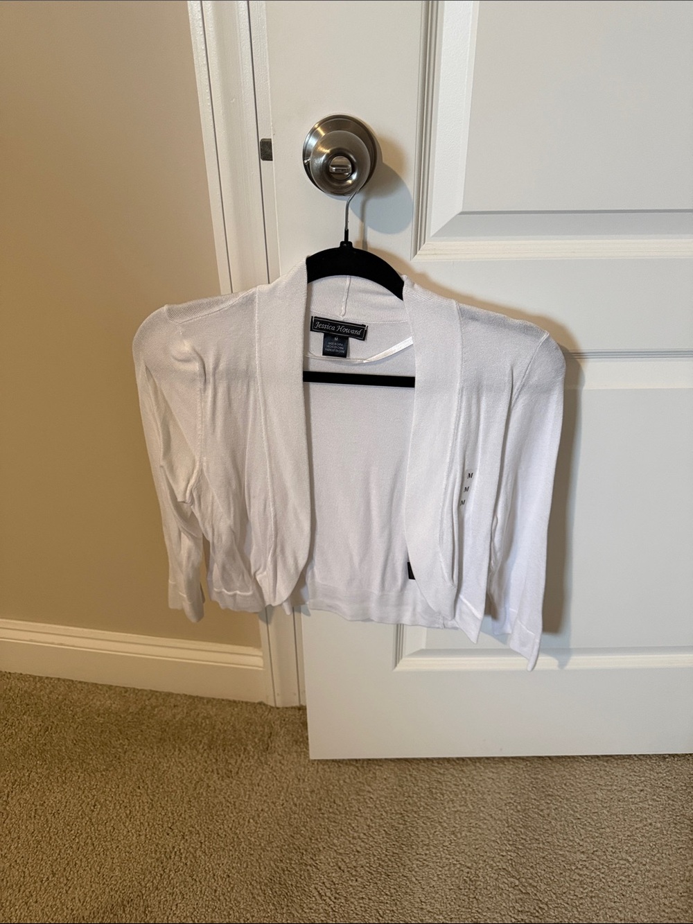 Jessica Howard White Cropped Open-Front Cardigan